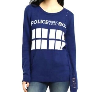 SM Doctor Who TARDIS  Distressed Sweater Blue
